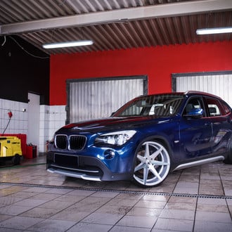 Custom Halo Headlights on Blue BMW X1 - Photo by JR Wheels