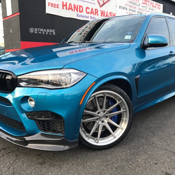 Carbon Fiber Front Lip on Blue BMW X5 - Photo by Strasse Forged