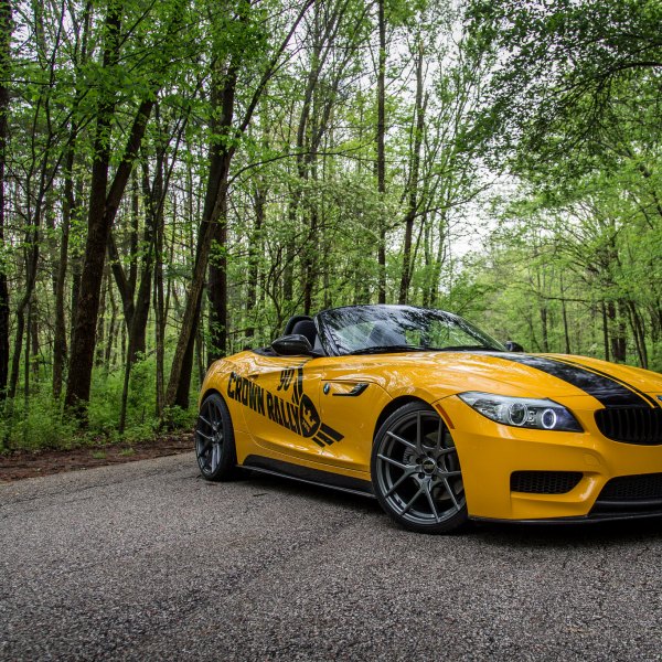 Custom Yellow BMW Z4 with Black Stripes - Photo by VMR wheels