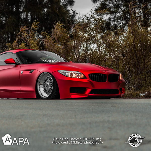 Red Matte BMW Z4 with Custom Halo Headlights - Photo by Apa America