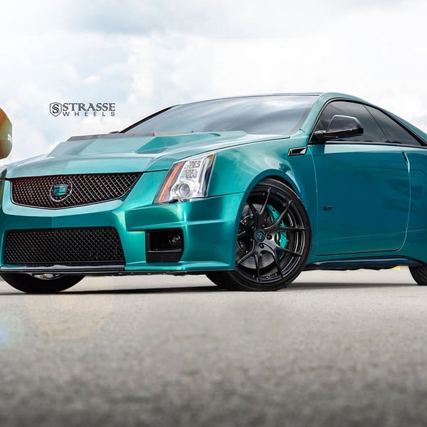 Green Cadillac CTS with Blacked Out Mesh Grille - Photo by Strasse Forged