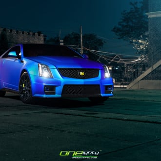 Blacked Out Mesh Grille on Blue Cadillac CTS - Photo by ONEighty NYC