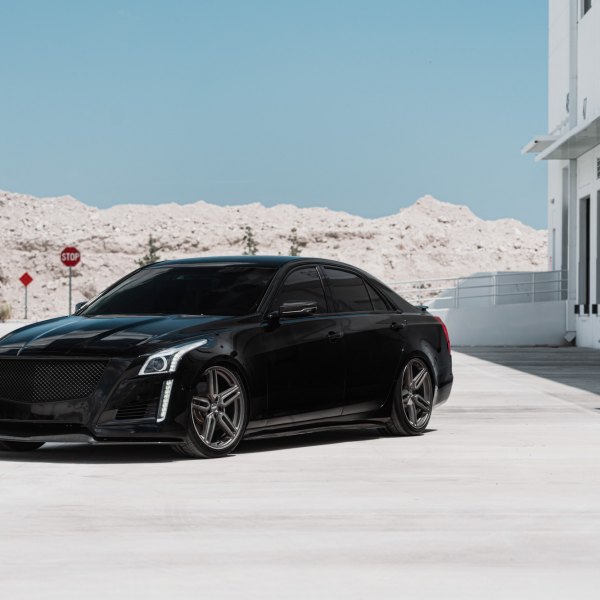 Aftermarket LED Headlights on Black Cadillac CTS - Photo by Vossen