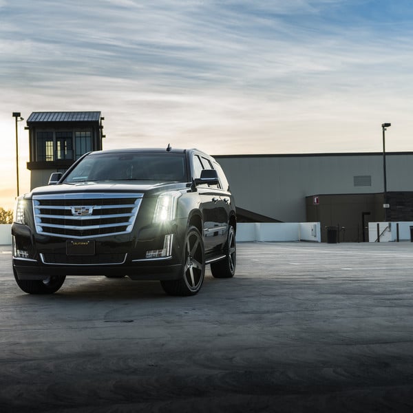 Black Cadillac Escalade with Crystal Clear LED Headlights - Photo by Blaque Diamond Wheels