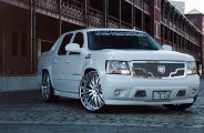 Snow White Chevy Avalanche on Lexani Chrome Wheels