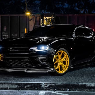 Carbon Fiber Front Lip on Black Chevy Camaro - Photo by Rohana Wheels