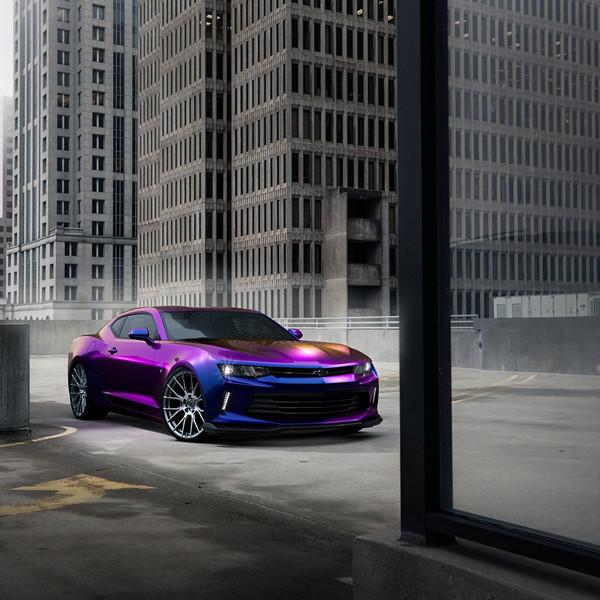 Chameleon Chevy Camaro with Dark Smoke Headlights - Photo by Forgiato
