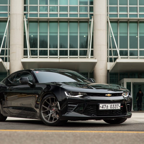 Black Chevy Camaro SS with Aftermarket Front Bumper - Photo by Vossen