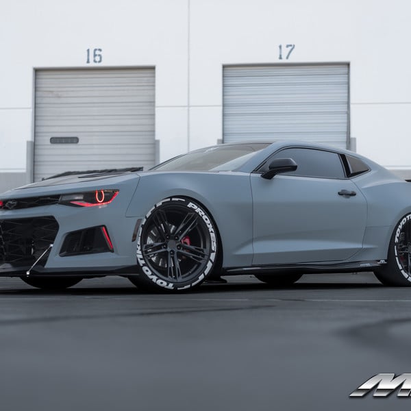 Color Halo Headlights on Matte Gray Chevy Camaro - Photo by MRR wheels