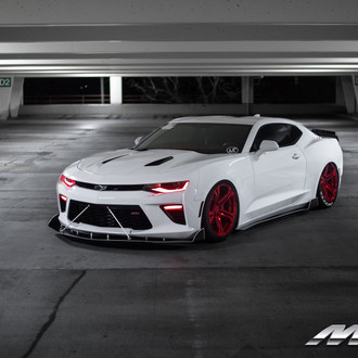 Custom Hood with Air Vents on White Chevy Camaro SS - Photo by MRR wheels