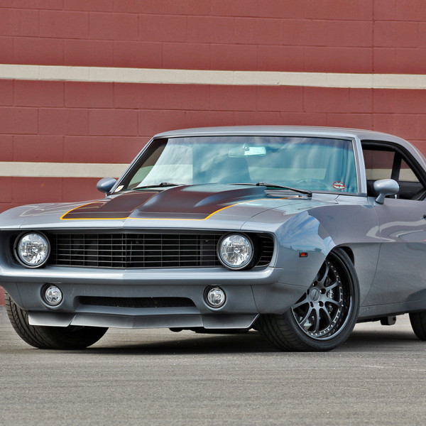 Aftermarket Vented Hood on Gray Chevy Camaro - Photo by Roadster Shop
