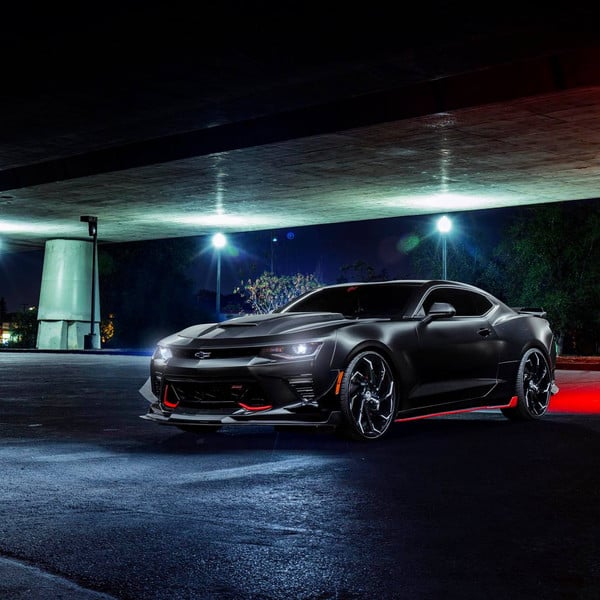 Custom Vented Hood on Black Chevy Camaro - Photo by Lexani Wheels