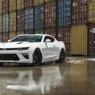 Aftermarket Vented Hood on White Chevy Camaro SS - Photo by Velgen