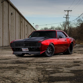 Custom Black Hood on Red Chevy Camaro SS - Photo by Robert McGaffin
