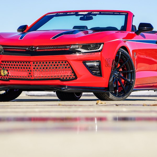 Red Convertible Debadged Chevy Camaro with Black Accents - Photo by B-Forged Performance Wheels