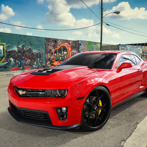 Red Chevy Camaro ZL1 on Black Custom Wheels - Photo by Exclusive Motoring