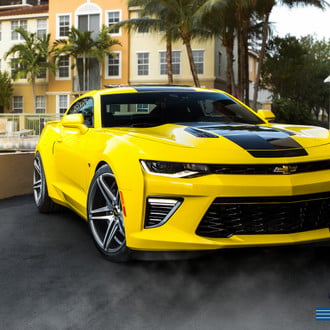 Yellow Camaro SS with Black Stripe on XO Luxury Wheels - Photo by XO Luxury