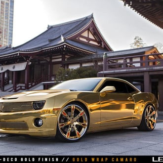 Gold Wrapped Chevy Camaro with LF-Deco Lexani Rims - Photo by Lexani