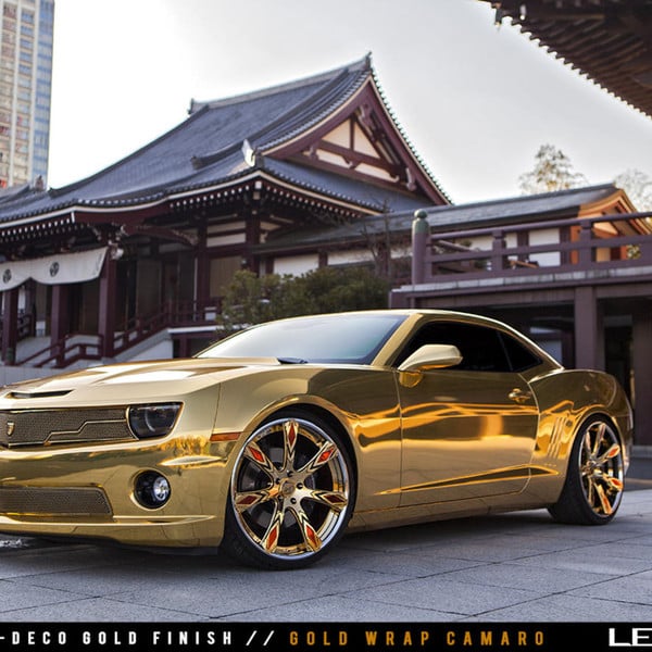 Gold Wrapped Chevy Camaro with LF-Deco Lexani Rims - Photo by Lexani