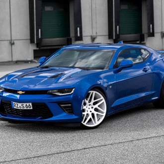 Blue Chevy Camaro with Custom Front Bumper - Photo by Vossen