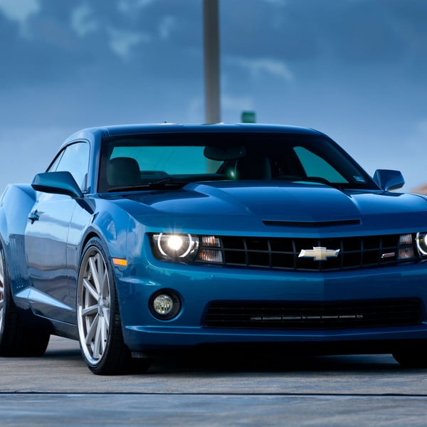 Blue Chevy Camaro with Custom Vented Hood - Photo by Vossen