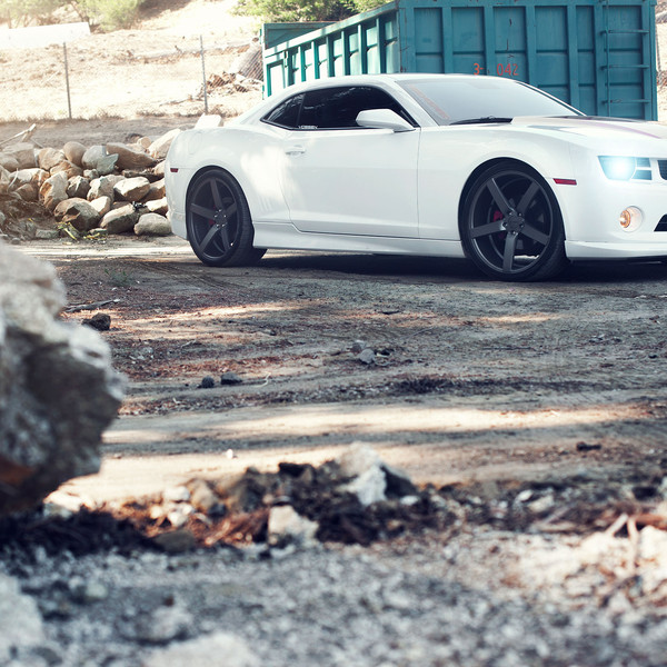 White Chevy Camaro with Custom Hood - Photo by Vossen