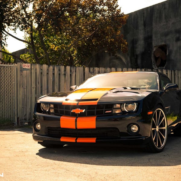 Custom Black Chevy Camaro SS with Orange Stripes - Photo by Vossen