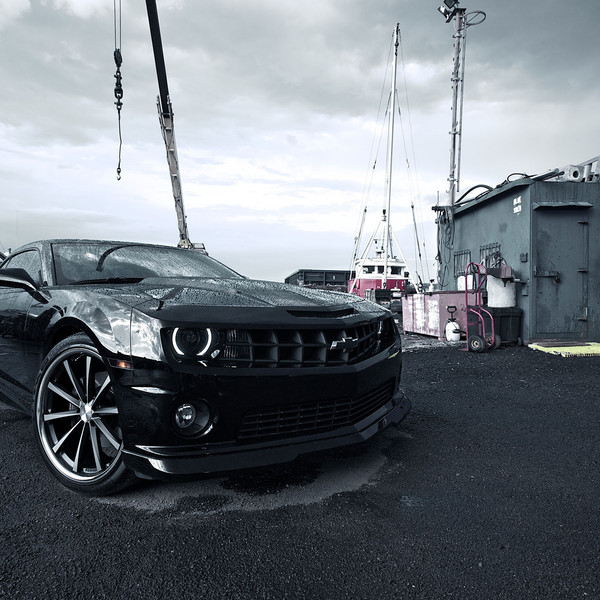 Custom Black Chevy Camaro with Halo Headlights - Photo by Vossen