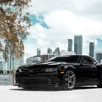 Dark Smoke Headlights on Black Chevy Camaro SS - Photo by Velgen