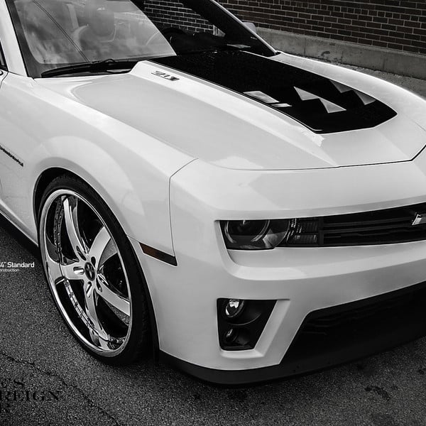 Custom Hood on White Chevy Camaro ZL1 - Photo by Vellano