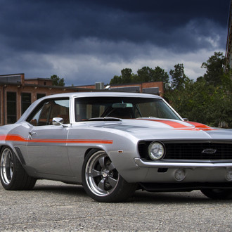 Custom Gray Chevy Camaro Yenko SC with Red Stripes - Photo by Forgeline Motorsports