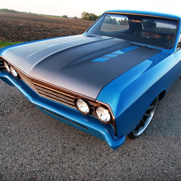 Aftermarket Hood on Blue Chevy Chevelle - Photo by Roadster Shop
