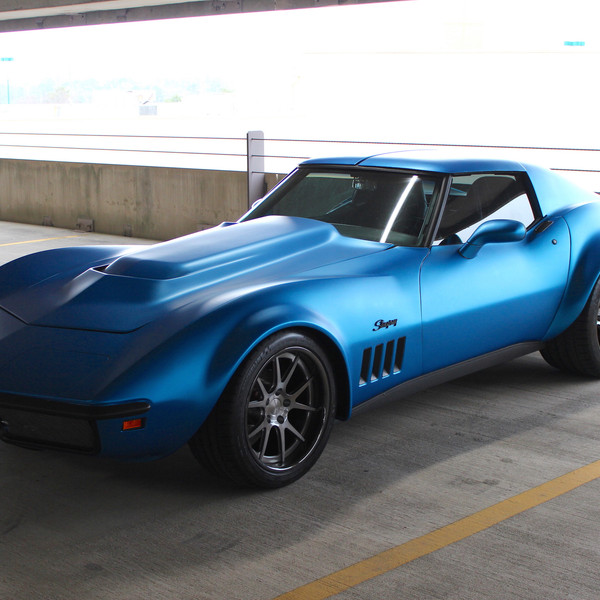 Custom Hood on Matte Blue Chevy Corvette Stingray - Photo by Forgeline Motorsports