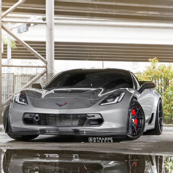 Gray Chevy Corvette with Custom LED Headlights  - Photo by Strasse Wheels