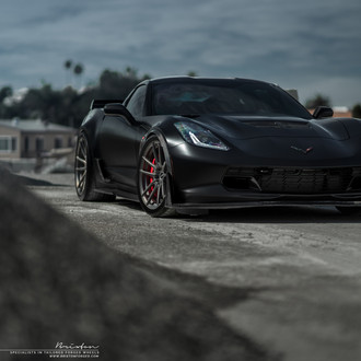 Carbon Fiber Front Lip on Black Chevy Corvette - Photo by Brixton Forged Wheels