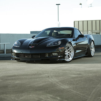 Front Bumper with Fog Lights on Black Chevy Corvette - Photo by Brixton Forged Wheels