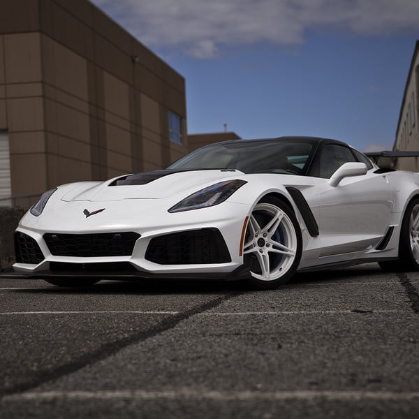 Dark Smome LED Headlights on White Chevy Corvette - Photo by PUR Wheels