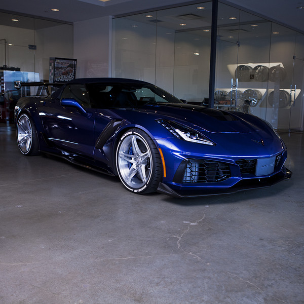 Blue Chevy Corvette with Carbon Fiber Front Lip - Photo by PUR Wheels