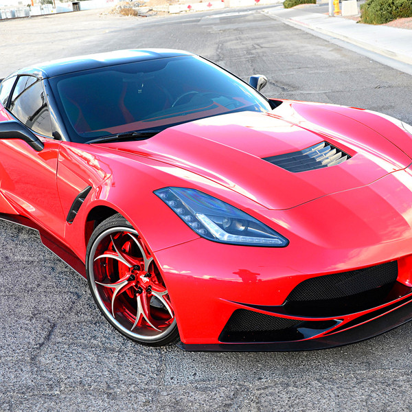 Hood with Carbon Fiber Air Vents on Red Chevy Corvette - Photo by Steve Temple