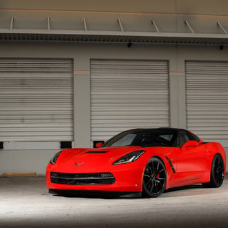 Red Covette C7 On Black Custom Wheels - Photo by Exclusive Motoring