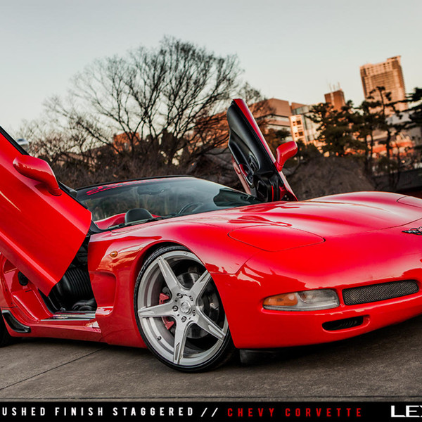 Red Chevy Corvette on Staggered Lexani Wheels - Photo by Lexani
