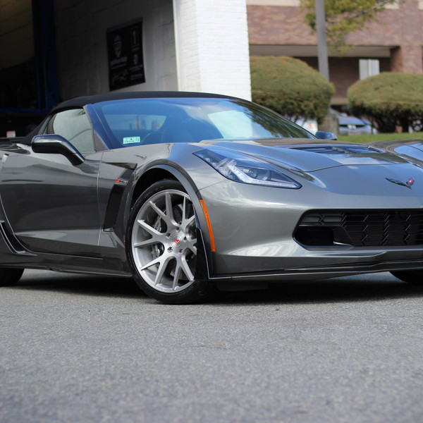 Gray Metallic Chevy Corvette with Carbon Fiber Front Lip - Photo by Vossen