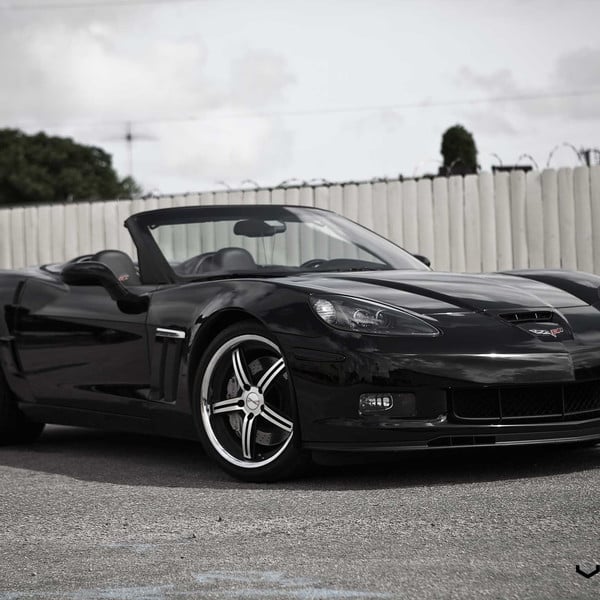 Black Convertible Chevy Corvette with Custom Hood - Photo by Vossen