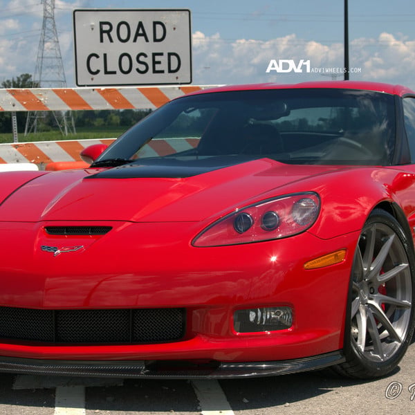 Custom Red Chevy Corvette Carbon Fiber Front Lip - Photo by ADV.1