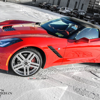 Red Chevy Corvette with Aftermarket Vented Hood - Photo by Vellano