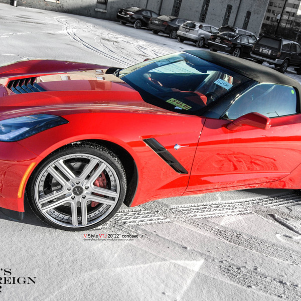 Red Chevy Corvette with Aftermarket Vented Hood - Photo by Vellano