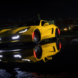 Custom Yellow Chevy Corvette with LED Headlights - Photo by Forgiato