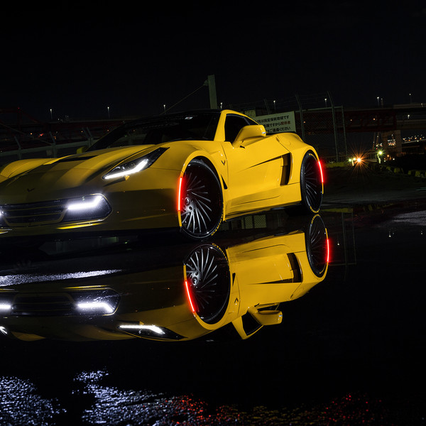 Custom Yellow Chevy Corvette with LED Headlights - Photo by Forgiato