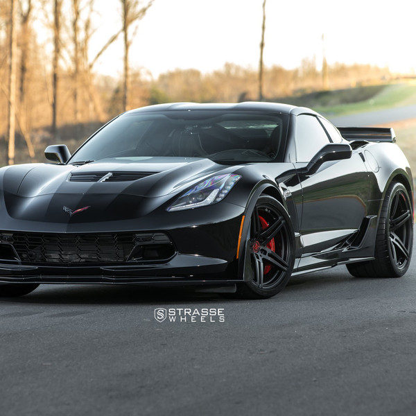Custom Body Kit on Black Chevy Corvette - Photo by Strasse Forged