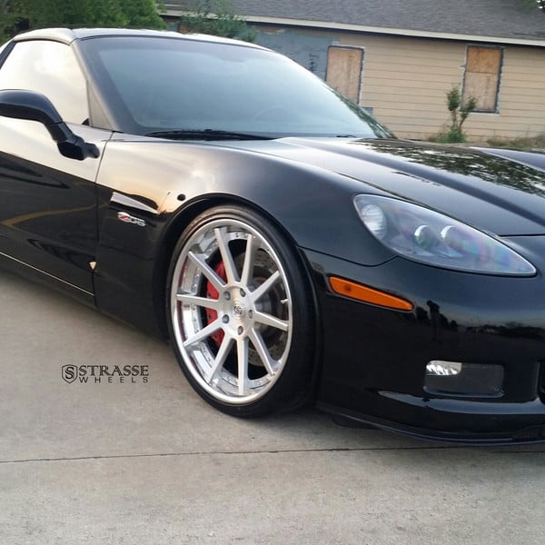 Front Bumper with Fog Lights on Black Chevy Corvette - Photo by Strasse Forged